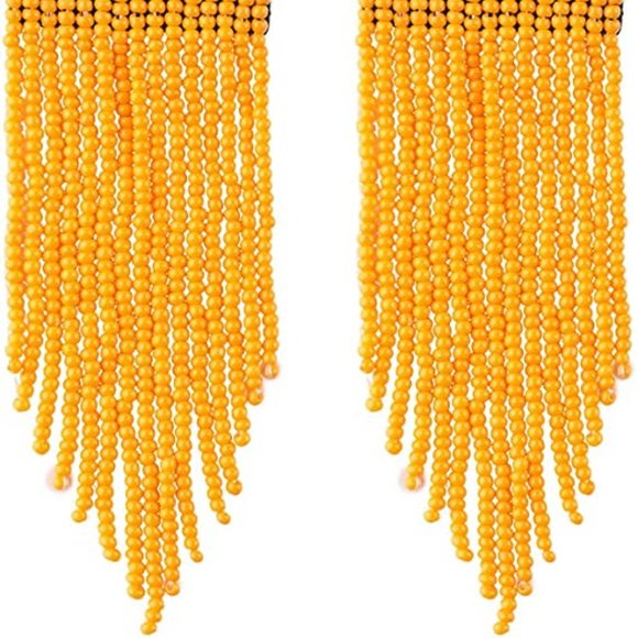 Long 4.5" Orange Yellow Art Deco Oversized Earrings New Bohemian Tassel Fringe - Picture 4 of 5